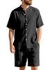 Men's Linen Henley Collar Beach Set: Summer Hawaii Short Sleeve Shirt & Shorts