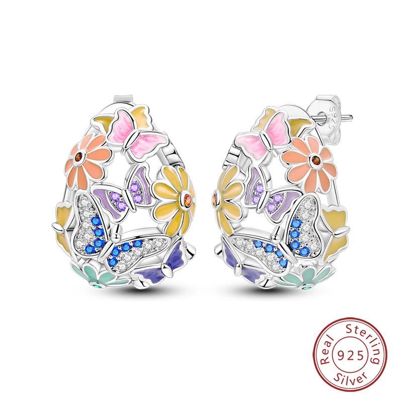 New 925 Silver Hope Rainbow Flower Earrings For Women Sparkling Colored Zircon Star Koi Earrings Fashion Party Jewelry