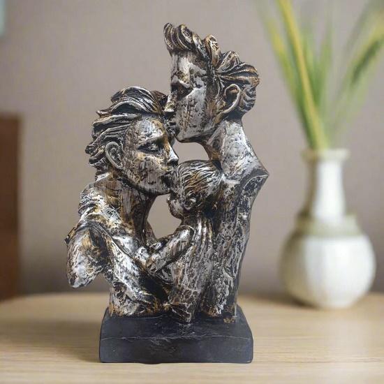 Mother & Father with Child Family Couple Love Statue Showpiece Idol for Home Living Room Decor Decoration & Gifting, 12 inch Height