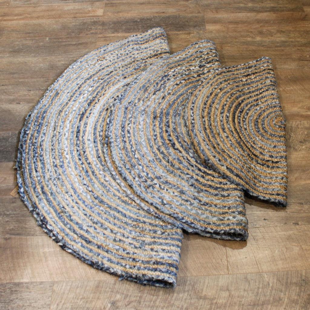Round Jute and Recycled Denim Rug 90 Cm
