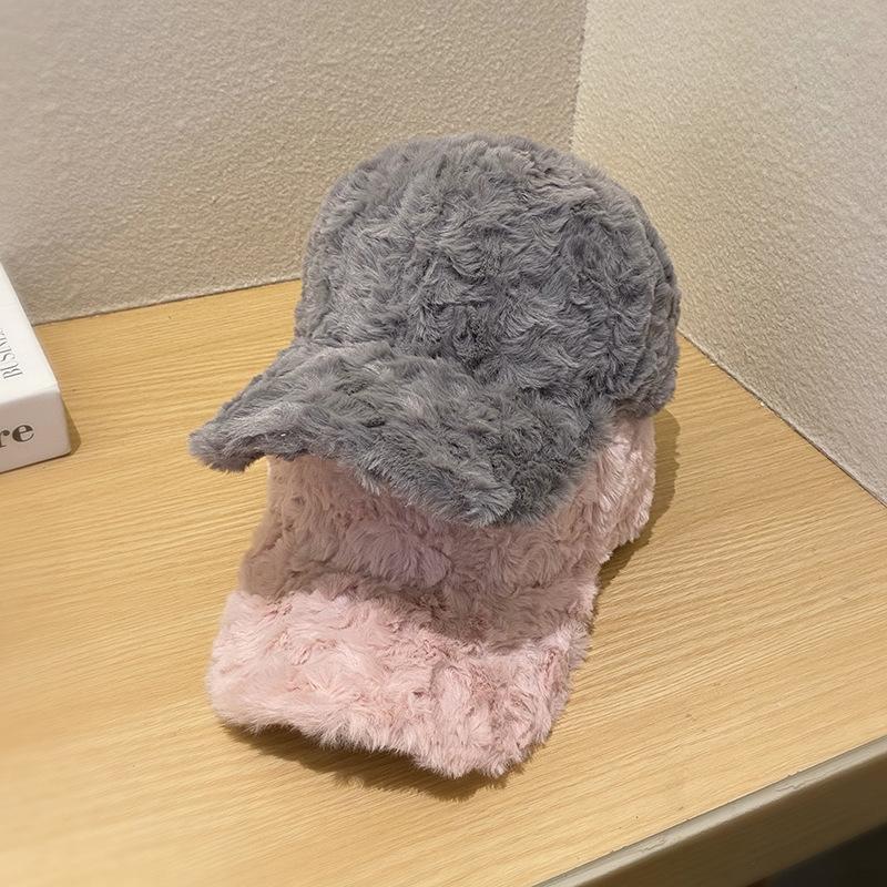 Plüsch-Baseballkappe Damen Herbst und Winter Gesicht klein warm Lammwollmütze vielseitig lässig Studentenmütze