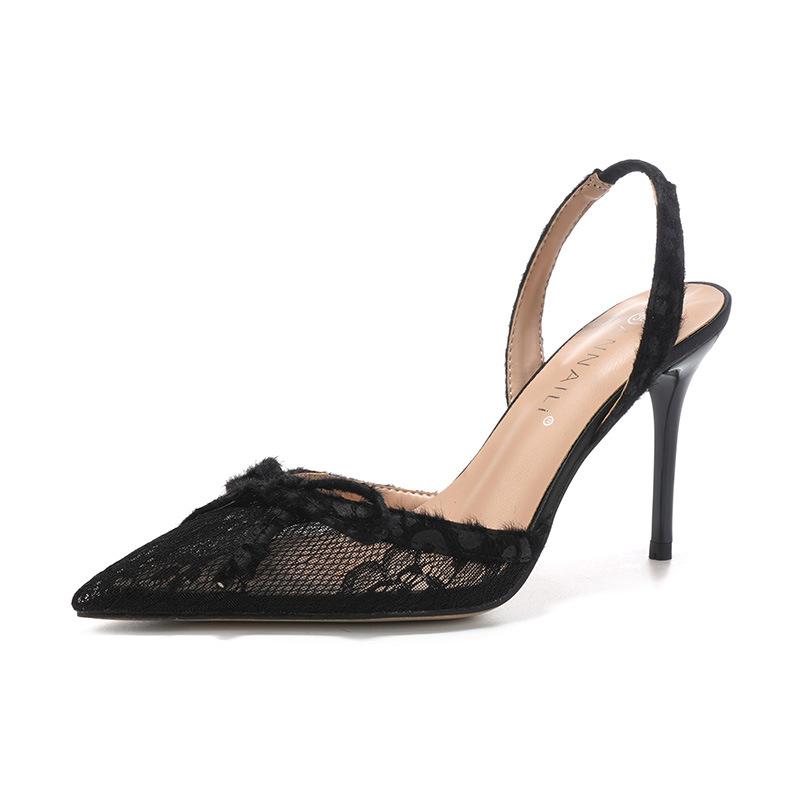 Fashion 2025 New Design Embroidered Lace Bow High Heels Pointed Thin Stiletto Sexy Women Vulcanized Sandals