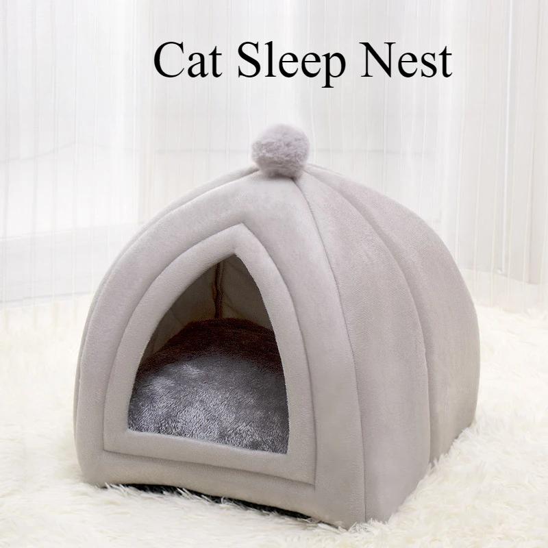 Winter Warm Dog Nest Semi Enclosed Cat House Super Soft Foldable Plush Pet House Suitable for Small and Medium Sized Cat/Dog Bed