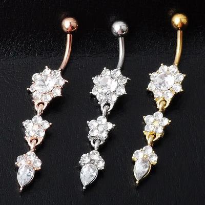 ZAKOL Blume 1 Stk. Metall Kristall Zirkon Bauchnabelpiercings Piercing Frauen Nabel Mode Körperschmuck Geschenke