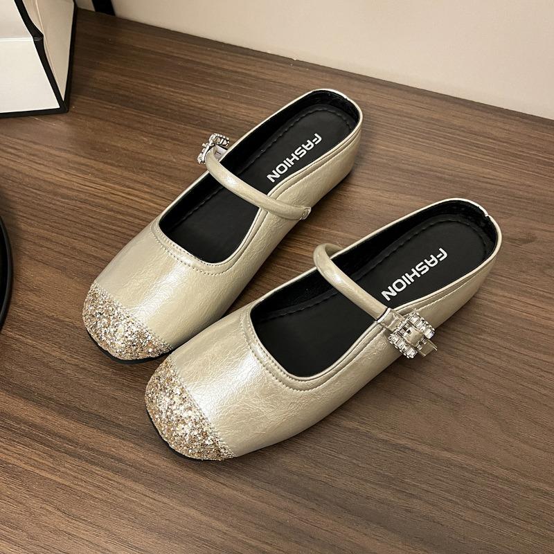 Silver Inner Heightening Bag Head Half Slippers Women's Summer Outer Wear New Skirt Mary Jane Gentle Sandals Single Shoes
