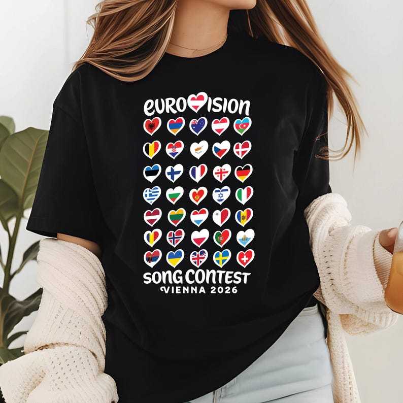 T-shirt Unisex Eurovision Song Contest Maglietta Bandiere Eurovision 2026 Moda Estiva Casual Manica Corta Abbigliamento Unisex