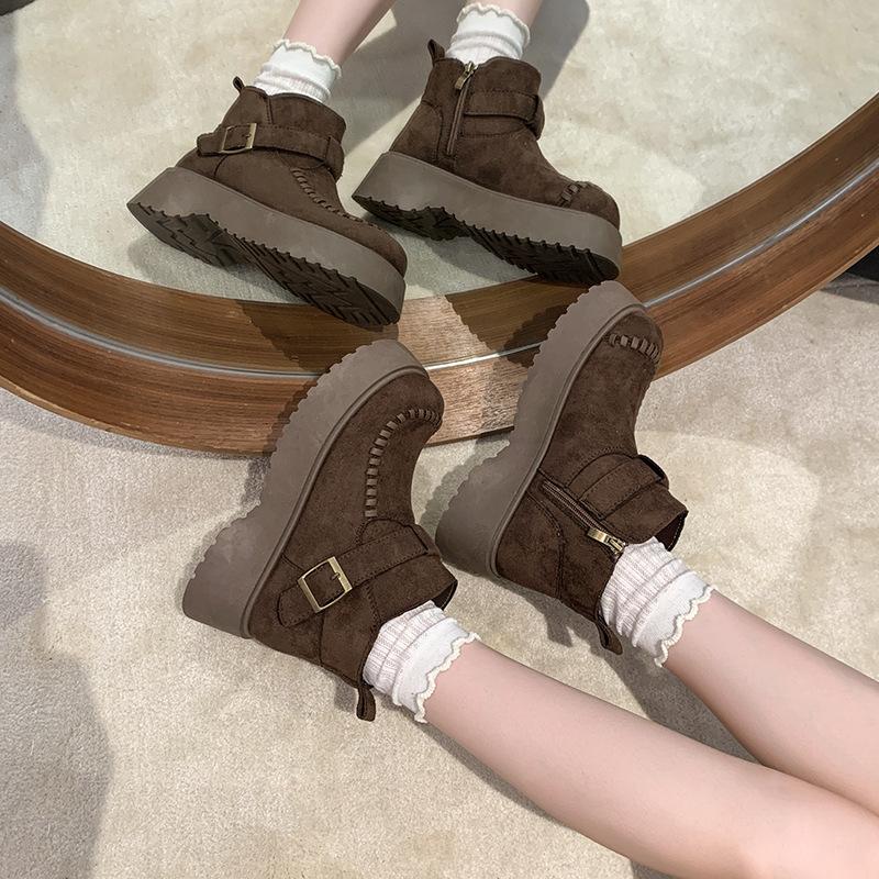 Height-increasing Thick-soled Martin Boots Women's 2025 New Autumn Super-hot Big Head Retro Versatile and Thin Muffin Short Boots