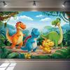 Cartoon Dinosaurier Party Hintergrund 120x80cm Polyester Hintergrundtuch für Kindergeburtstag Fotokabine Dekoration