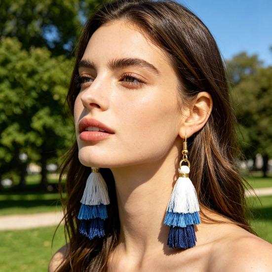 Earrings Multi-layered Fringe Earrings Creative Red, White, and Blue Flag-Colored Pendant Earrings 4th of July Independence Day Gift for Women