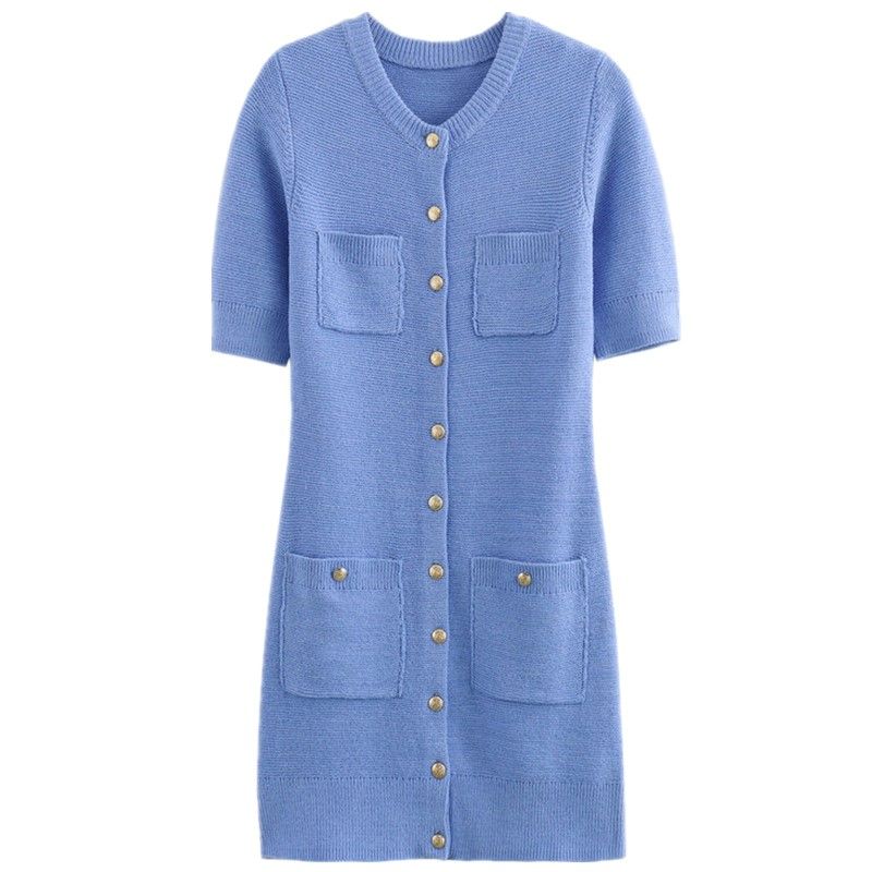 

Fashion Style 2024 Summer New Arrival Female Silm Easiest for Match Gold Button Knitting Mini Dress 3471018 Picture color L