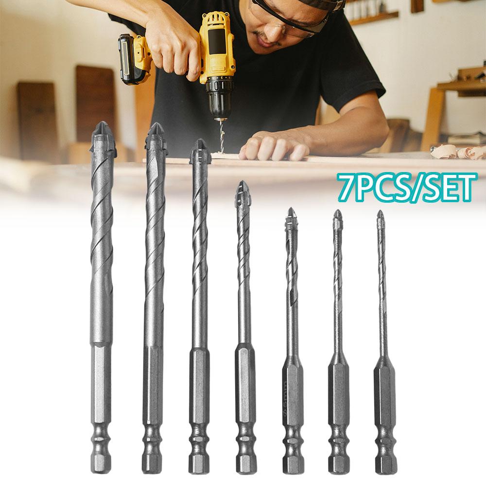 7pcs/set High Hardness Tile Drill Bit Set U-shaped Precision Concrete Drill Bit Four-Edged Wear Resistant Glass Drill Bit