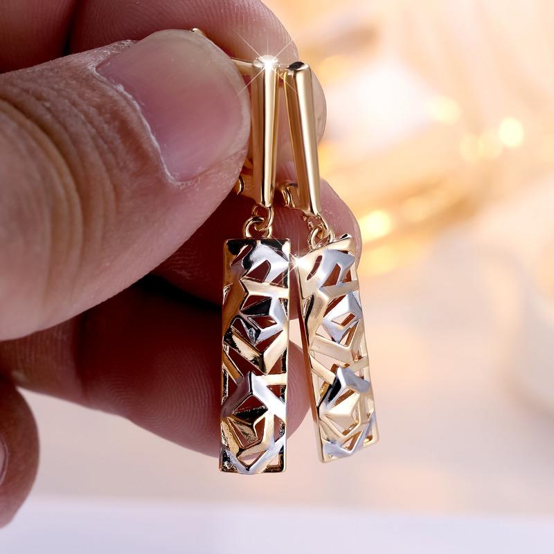 

Модные геометрические полые квадратные серьги-подвески для женщин золотисто-серебряного цвета, двухцветные свадебные этнические украшения золотой