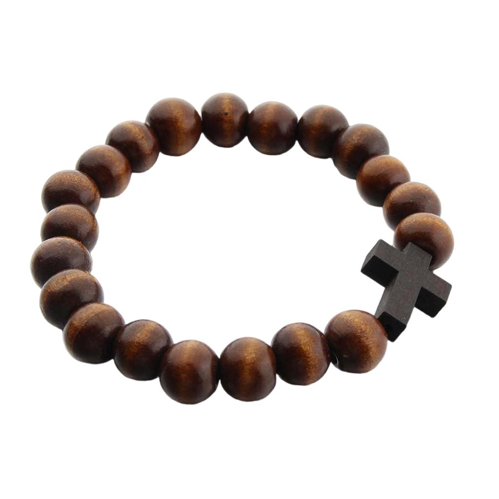 Armband med träpärlkors med naturlig finish Kors Spirituellt armband för religiös tröst och miljövänlig stil