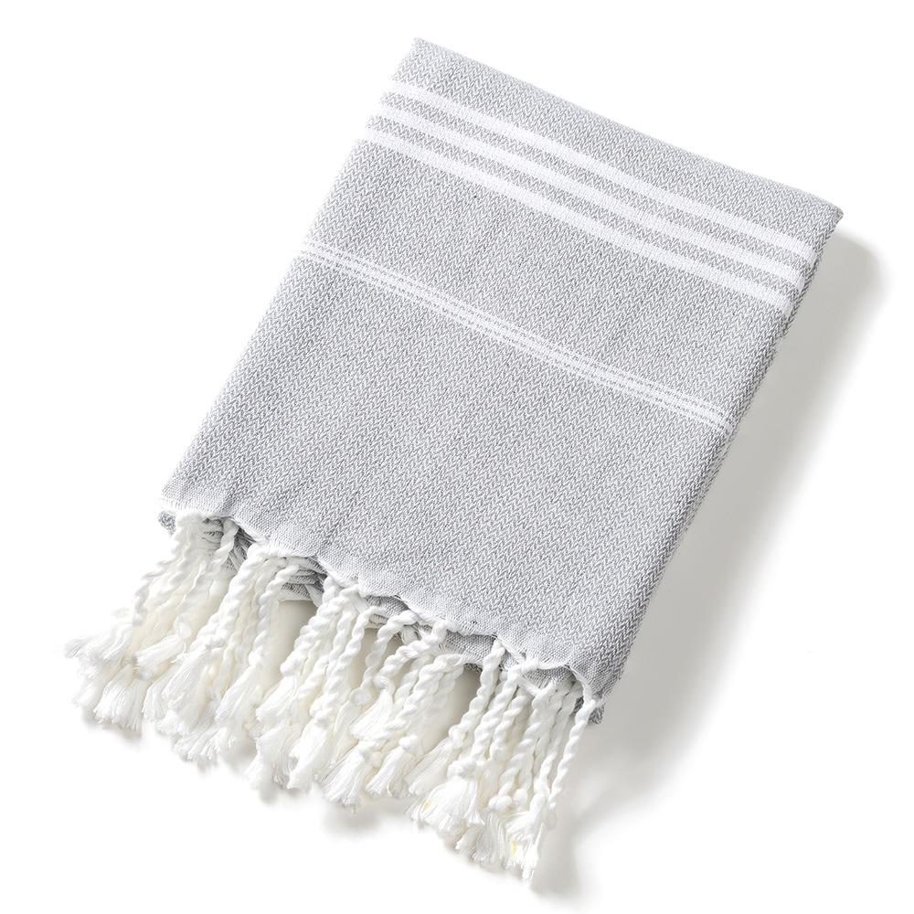 Oversized 90x180cm Turkish Beach Towel - Highly Absorbent Yarn-Dyed Striped Peshtemal with Tassels for Adults