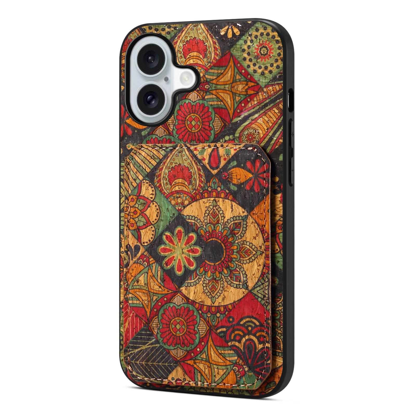 

Чехол для iPhone 17 с держателем для карт, подставкой, дизайном с цветами, кожаный чехол для телефона Autumn/Yellow