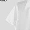 INCERUN Men Lapel Neck Short Sleeve Casual Fitted Rib T-shirts Tops