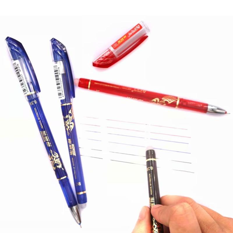 14Pcs/ Lot Erasable Refill Rod Washable Handle Erasable Ballpoint Pen 0.38mm Blue Black Ink School Office Writing Stationery