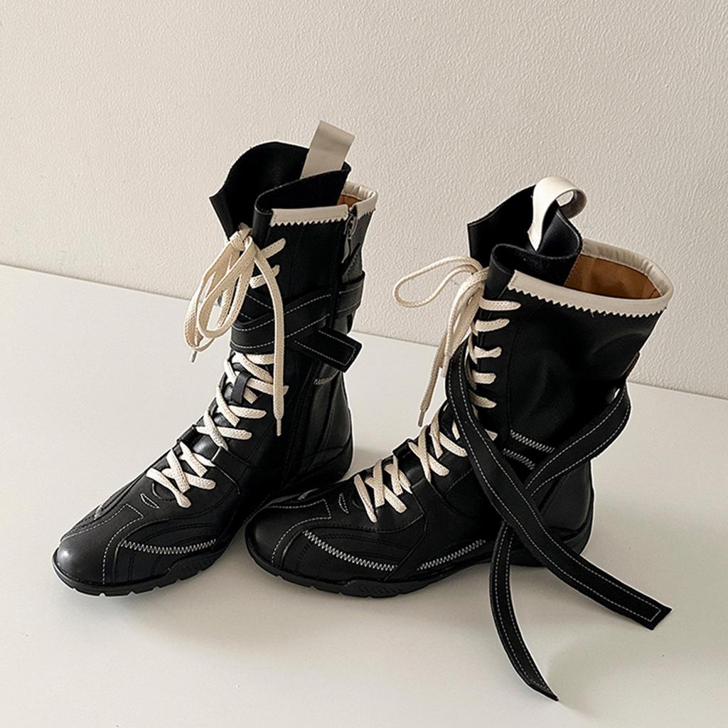 Cowhide Version~ Niche Design Round Head Leather Deep Mouth Casual Classic Western Boots Maillard Medium Boxing Boots