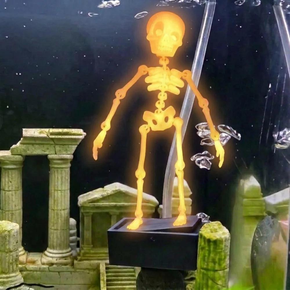 3D Printed Dancing Skeleton Aquarium Bubbler Plastic with Air Tube Fish Tank Dance Skull with Air Tube Dynamic Skeleton Bubbler