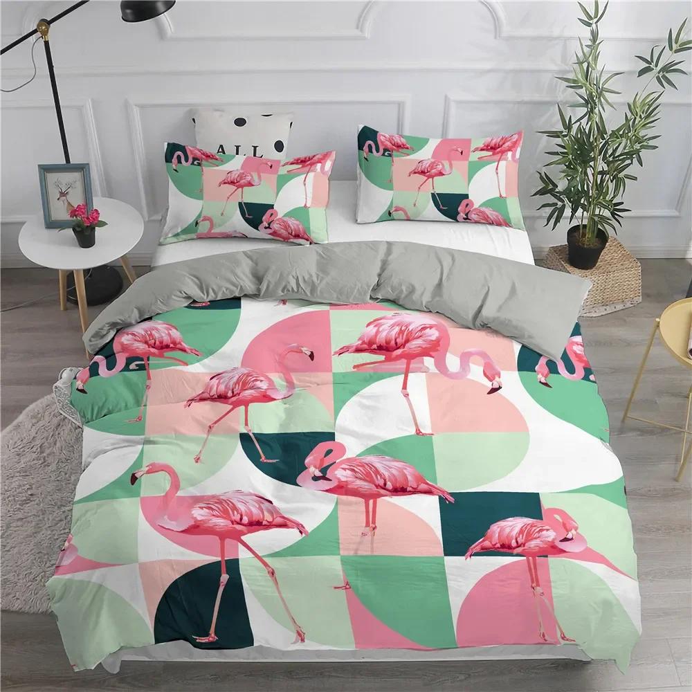 Comforter Cartoon Pink Flamingo Single Double Queen Extra Large Girls Children Teenager Bedding Set 3 Pcs With 2 S