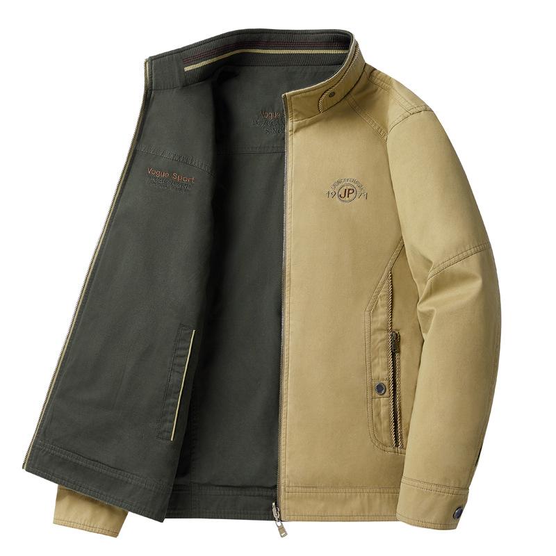 Herren Retro Baumwolljacke doppelseitig - Stehkragen, lässige Oberbekleidung für Frühling & Herbst