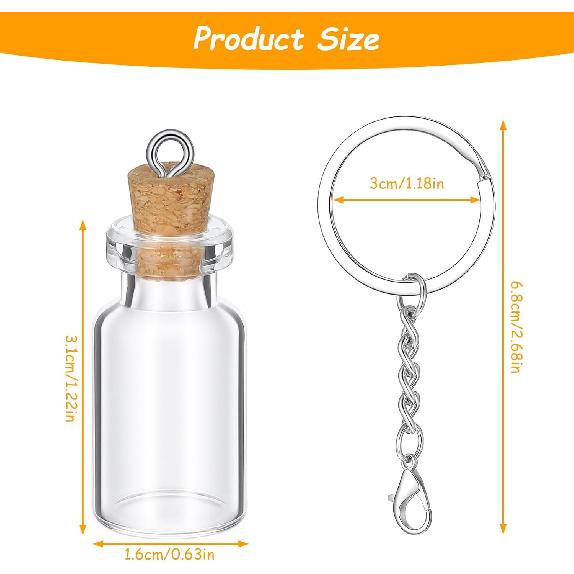 10 Pcs Mini Bottles with Cork, 2ml Tiny Jars with Lids and Keycha Empty Spell Jars Glass ing Bottles for DIY Crafts Wedding Halloween Chrismas