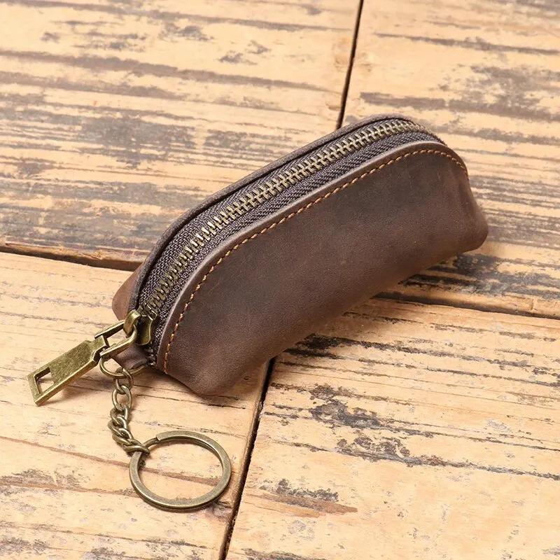 

Women s Key Chain Storage Bag Genuine Leather Coin Purse Vintage Zipper Clutch Bag Vintage Credit Card Holder Card Holder кавовий