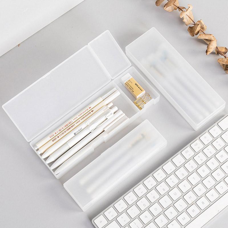 Matte Transparent Pencil Case - Frosted Plastic Pen Storage Box for School & Office Stationery Supplies (Simple Design)