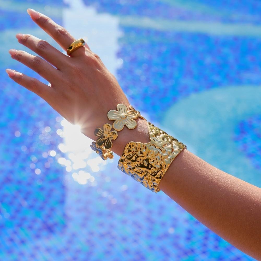 Hollow Flower Open Cuff Bracelets Irregular Stainless Steel Bracelets Geometric Bangles Jewelry