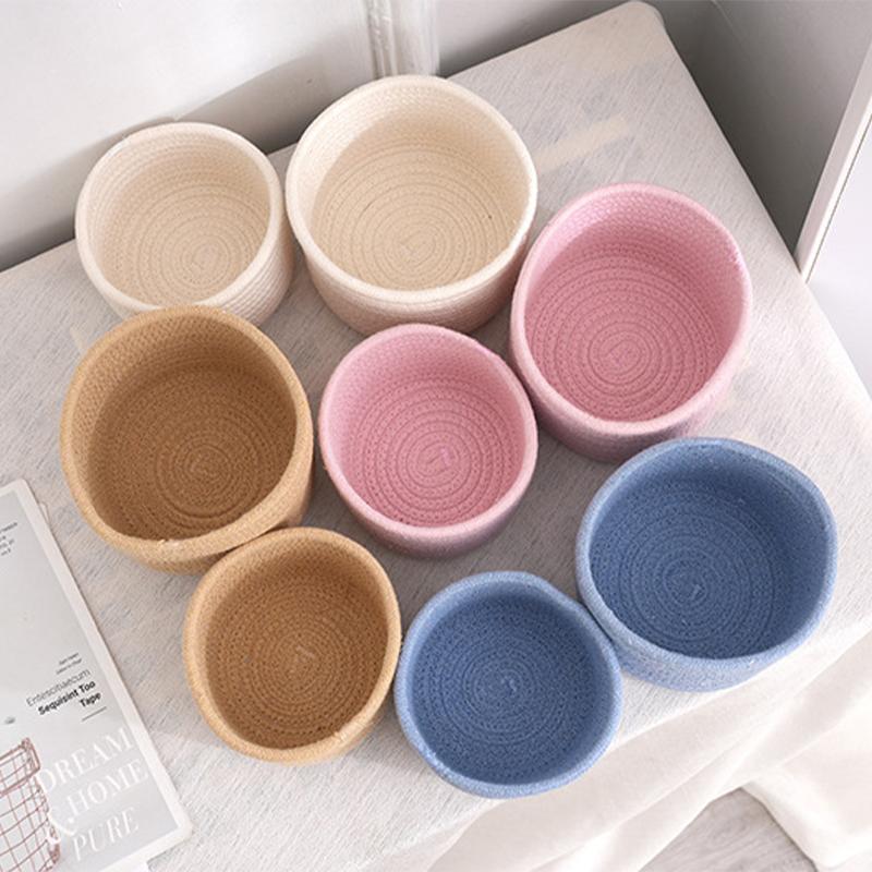 Handgjord vävd förvaringskorg av bomullsrep Underkläder Strumpor Förvaringskorg Nyckel Plånbok Förvaringskorg Skrivbordsorganiseringskorgar