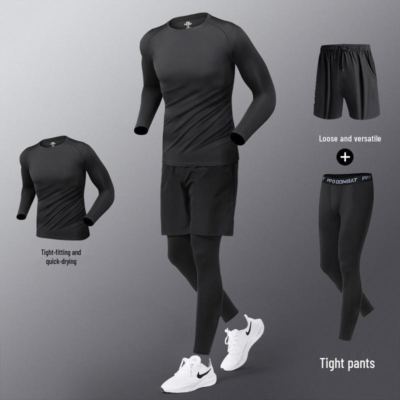 Men's Quick-Dry Sports Set: Gym Vest, Tight Long Sleeve, Morning Run & Cycling Suit