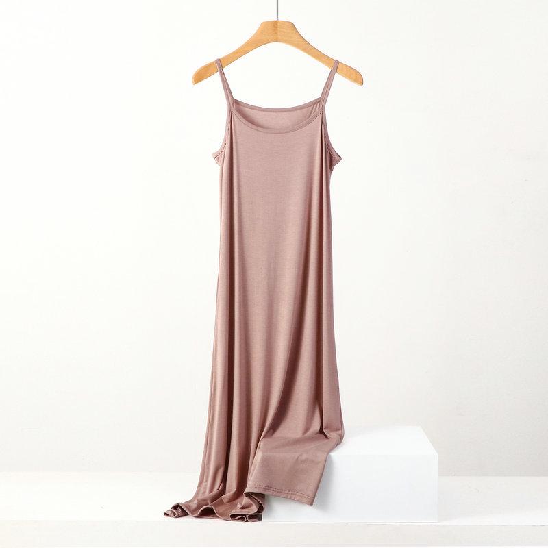 Plus Size Slimming Modal Cotton Spaghetti Strap Sleep Dress - Solid Color