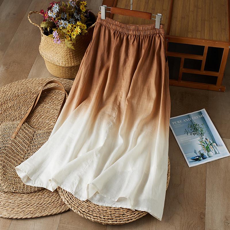 Artistic Handmade Dip-Dyed Knee-Length Skirt Dress for Women XL