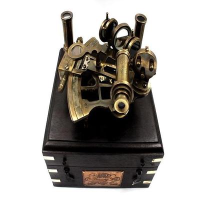 J. Scott London Brass Ship History Sextant with Hardwood