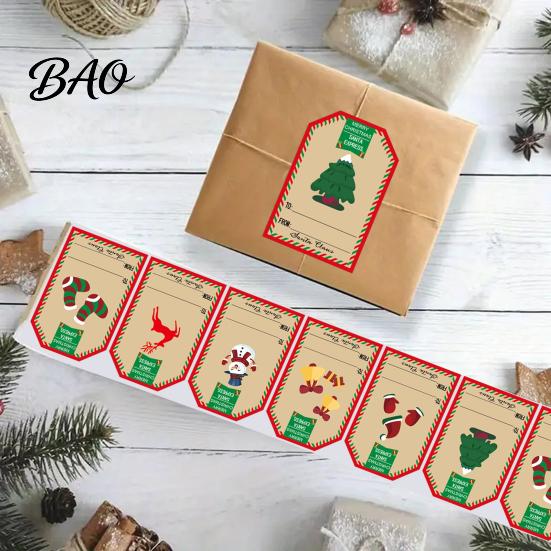 Beschreibbare Weihnachtsetiketten 250 Stück/Rolle Anhänger, Selbstklebend mit Schreibfläche, Geschenkklebeetiketten Saisonale Verpackung für Dekorative Umschläge