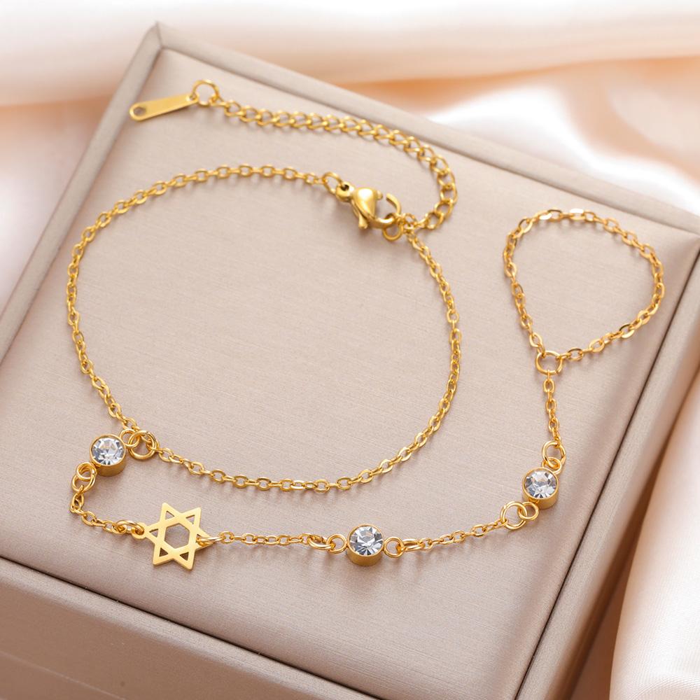 Dawapara Star of David and Chai Bracelet Hand Chain Jewish Hexagram Good Luck Judaica Jewelry Stainless Steel Jewelry