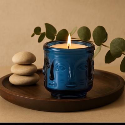 Candle Jar Buddha Faces Royal Blue 2-Pack