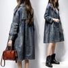 Women's Spring and Autumn Denim Windbreaker Loose and Thin Mid-length High-waist Double-breasted Fashion