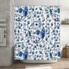 Rideau de Douche Fleur Bleue Imperméable Décoration de Salle de Bain Luxe Impression 3D Ensemble Tapis de Bain Antidérapant Imprimé Floral Bleu Blanc Douche Cur