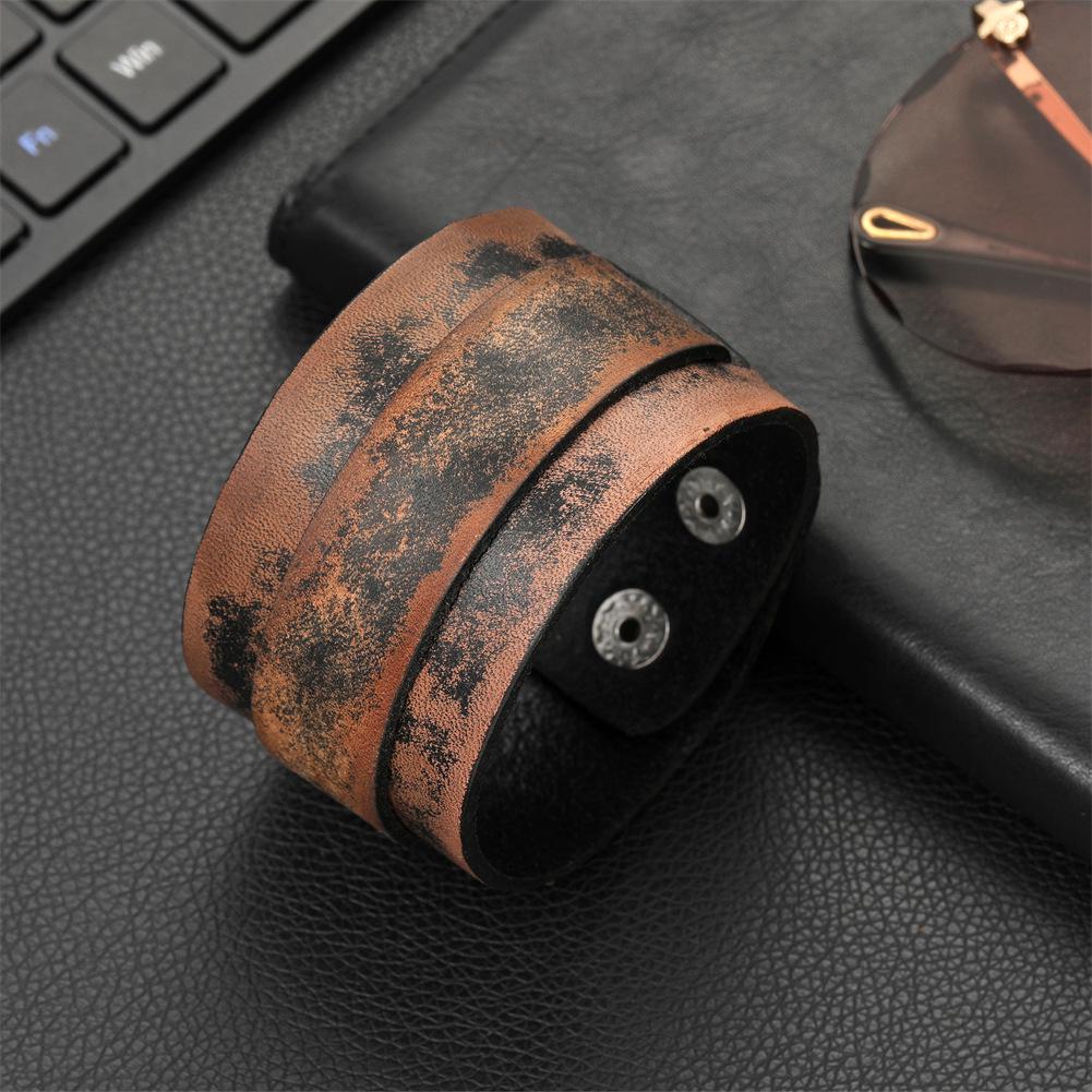 Men's European & American Retro Genuine Leather Punk Braided Bracelet - Multi-Layer, Adjustable.