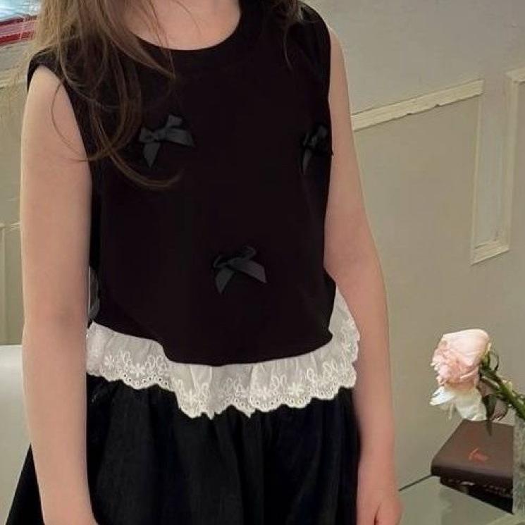 Girls' Summer Vest Baby's Trendy Korean Sweet Lace Bow Sleeveless Top
