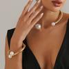 Vintage Snake Bone Chain Pearl Choker Bracelet, Exaggerated Double Pearl Design Luxury Choker