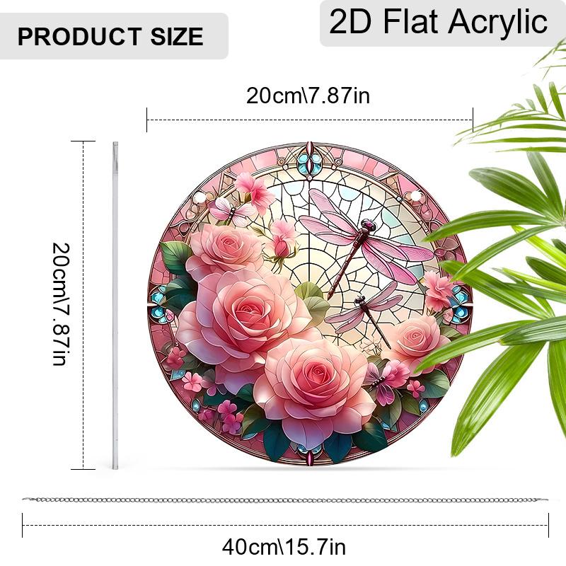 Acryl Rosa Rose Libelle Sonnenfänger Buntglas-Effekt Fensterhänge-Ornament Blumenliebhaber Geschenke
