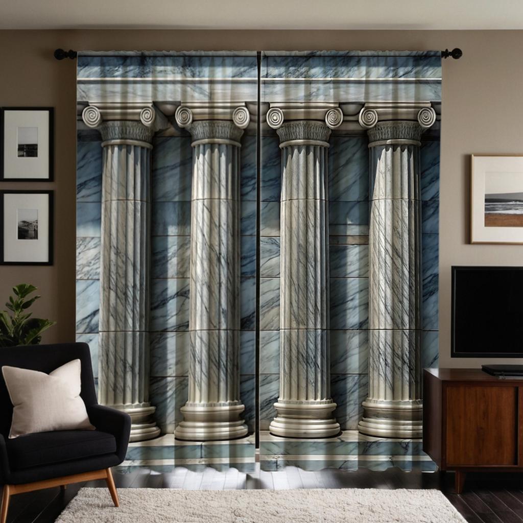 2PCS HD Digital Curtain Printed Gray Series Round Roman Column Home Decoration Style Decorated Living Room Bedroom Through Ro