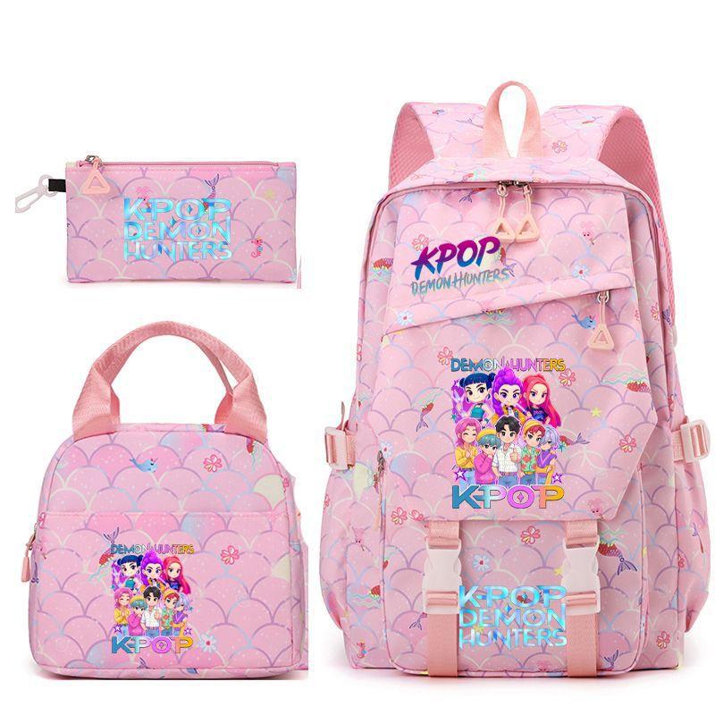 New K-POP Witch Hunters Cartoon Printed Student Pencil Bag Lunch Bag Three-piece Backpack