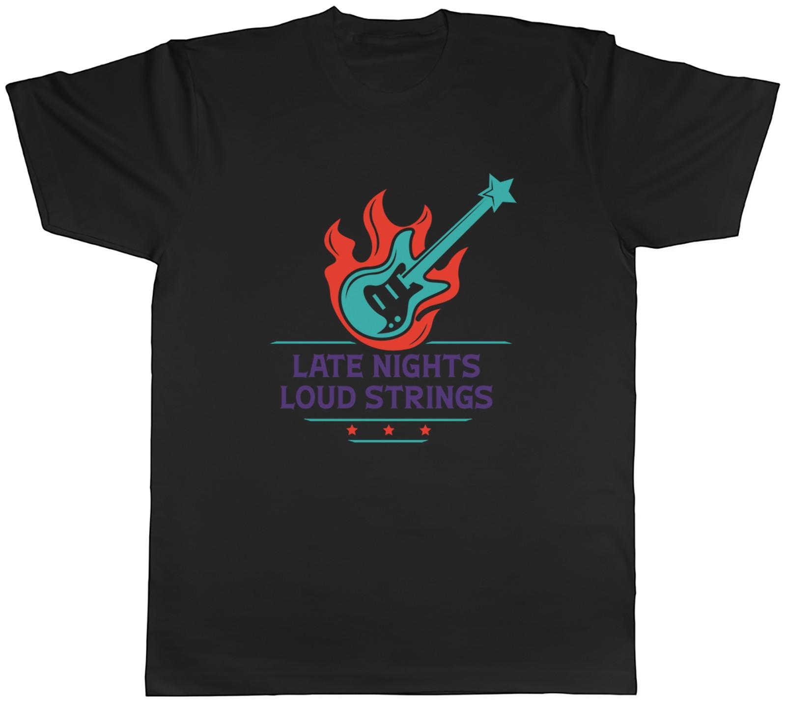 Late Nights Loud Strings Guitar Lover Mens T-Shirt Tee Gift Top S