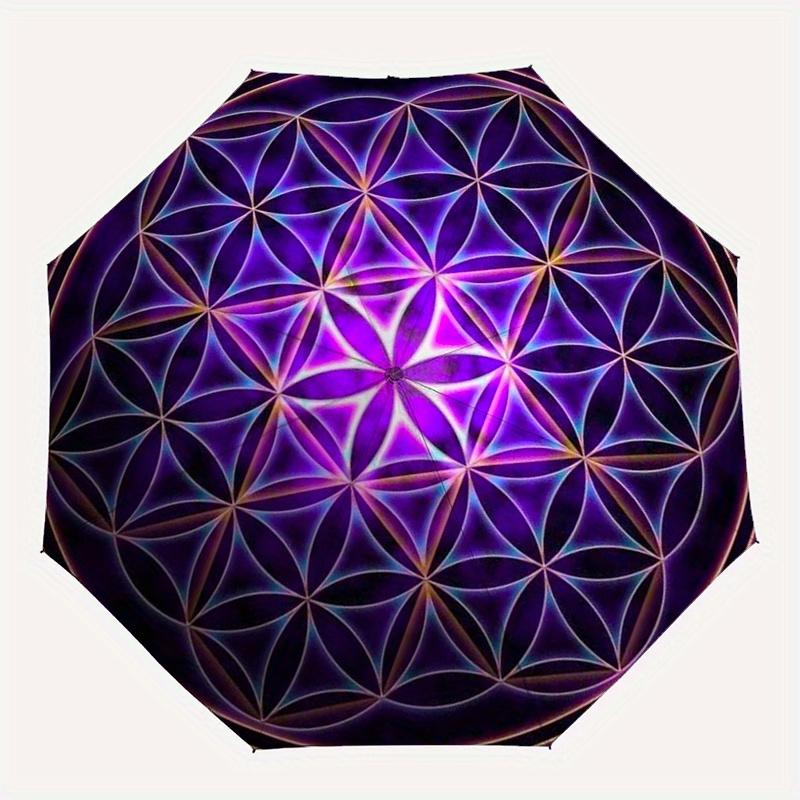 Vibrant Purple Flower of Life Umbrella, Portable 3-Fold Umbrella for Men & Women,Christmas Gift ES65
