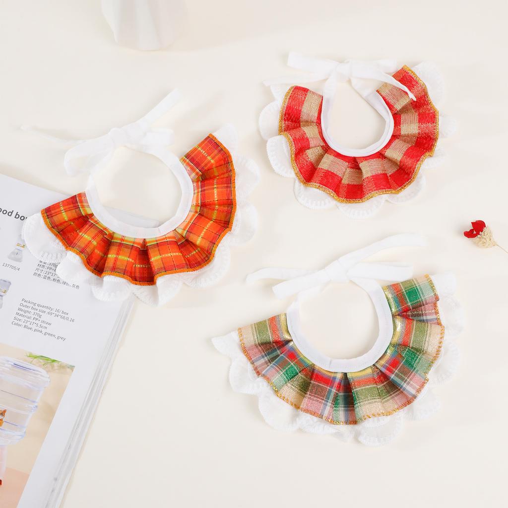 Cat Dog Bib Princess Style Pet Plaid Pet Supplies Cotton Korean Plaid Lace Pet Scarf