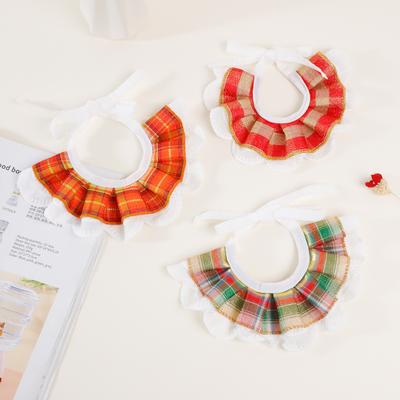 Cat Dog Bib Princess Style Pet Plaid Pet Supplies Cotton Korean Plaid Lace Pet Scarf