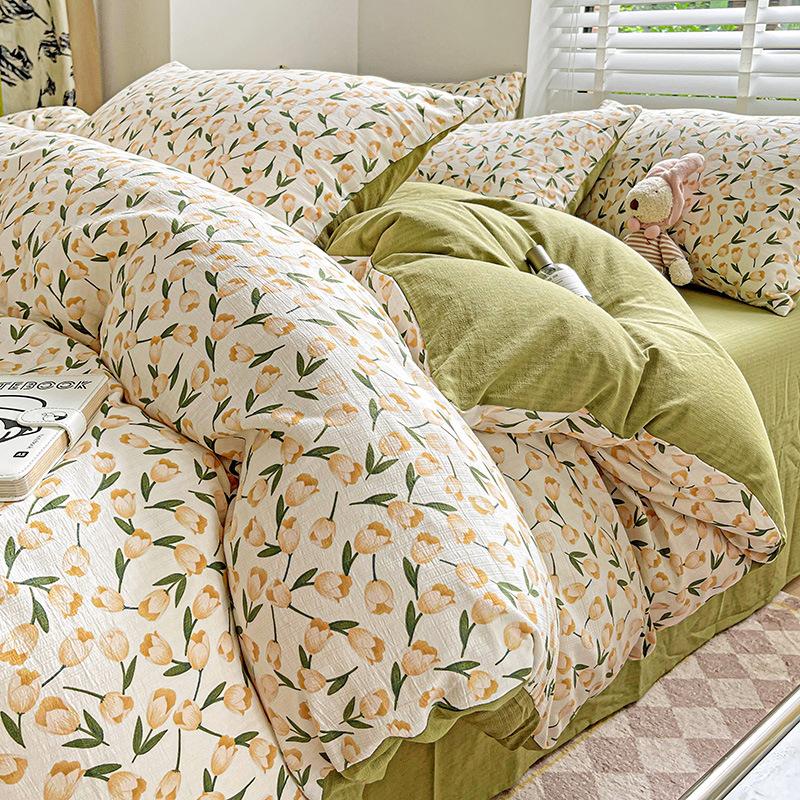 Idyllic Bedding Four-piece Set Skin-friendly Breathable Bed Sheet Quilt Cover Pillowcase